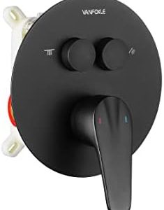 VANFOXLE Matte Black Push Button Diverter Dual Modes Shower Faucet Valve for Residential Use - Includes Rough-in Valve B