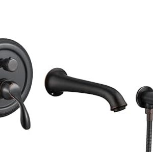 DASAN Antique Wall Mount Tub Filler Faucet - Oil Rubbed Bronze Bathtub Faucet with Hand Held Shower - High Flow Rough in