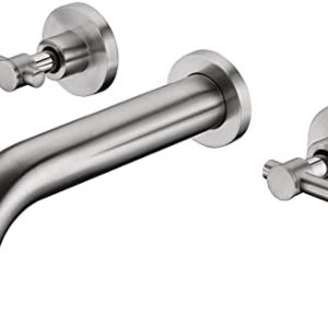 SUMERAIN Wall Mount Tub Faucet - Brushed Nickel 3 Hole Bathtub Filler - Includes Rough-in Valve for Easy Installation -