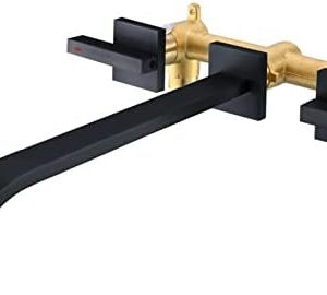Matte Black Wall Mount Tub Filler - Extra Long 11.8" High Flow Faucet - 2 Handle Bathtub Faucet for Modern Bathrooms - B