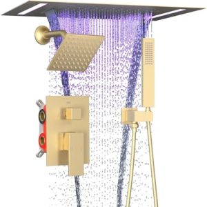 ENGA Dual Rain Shower Head System | 14x20inch Ceiling Mount LED Shower Head & 6inch Handheld | Luxury Rainfall Waterfall